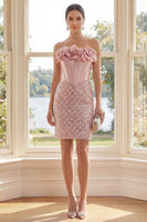Laden Sie das Bild in den Galerie-Viewer, Glitzerndes strapless Corset Blush Bodycon Mini-Kleid mit 3D-Blume
