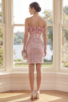 Laden Sie das Bild in den Galerie-Viewer, Glitzerndes strapless Corset Blush Bodycon Mini-Kleid mit 3D-Blume