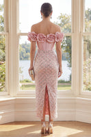 Laden Sie das Bild in den Galerie-Viewer, Off-the-shoulder Rouge-Korsett-Bodycon-Maxi-Kleid mit 3D-Blumen