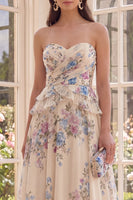 Laden Sie das Bild in den Galerie-Viewer, Baskisches Aprikosen-Aprikosen-Kleid mit Blumen und Rüschen