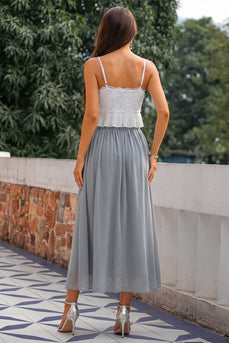 Graues Spaghettiträger Zweiteiliges Hochzeitsgast Kleid