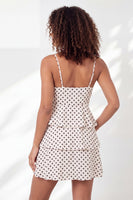 Laden Sie das Bild in den Galerie-Viewer, Weißes schwarzes A-Linien-Stufen-Spaghettiträger-Mini-Abschlusskleid