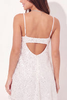 Laden Sie das Bild in den Galerie-Viewer, Glitzerndes Weißes Pailletten Spaghettiträger Mini Standesamt Kleid in A-Linie