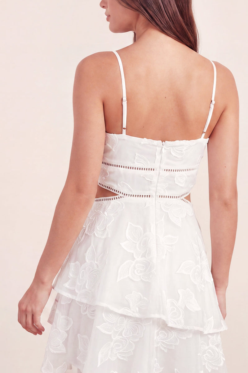 Laden Sie das Bild in den Galerie-Viewer, Weißes Gestuftes A-Linien Geschnittenes Blumen Mini Standesamt Kleid