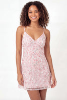 Laden Sie das Bild in den Galerie-Viewer, Glitzerndes pinkes A-Linien-Pailletten-Mini-Abschlusskleid