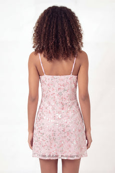 Glitzerndes pinkes A-Linien-Pailletten-Mini-Abschlusskleid