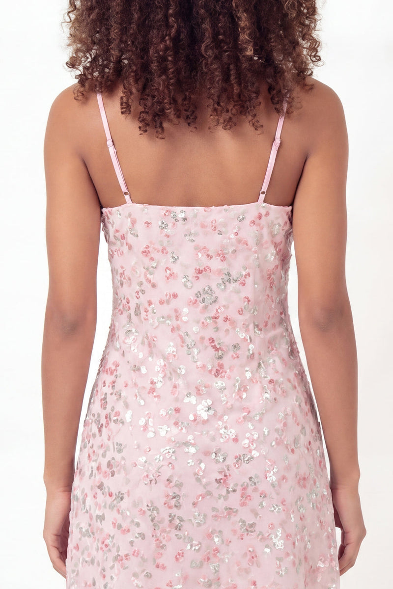 Laden Sie das Bild in den Galerie-Viewer, Glitzerndes pinkes A-Linien-Pailletten-Mini-Abschlusskleid