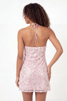 Laden Sie das Bild in den Galerie-Viewer, Glitzerndes pinkes A-Linien-Neckholder-Pailletten-Mini-Abschlusskleid