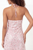 Laden Sie das Bild in den Galerie-Viewer, Glitzerndes pinkes A-Linien-Neckholder-Pailletten-Mini-Abschlusskleid