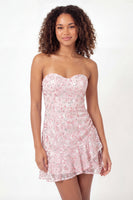 Laden Sie das Bild in den Galerie-Viewer, Glitzerndes pinkes Sweetheart A-Line Pailletten-Mini-Abschlusskleid mit Rüschen