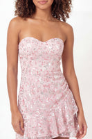 Laden Sie das Bild in den Galerie-Viewer, Glitzerndes pinkes Sweetheart A-Line Pailletten-Mini-Abschlusskleid mit Rüschen
