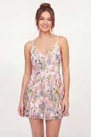 Laden Sie das Bild in den Galerie-Viewer, Tüll-Blumen-A-Linie besticktes rosa Mini-Homecoming-Kleid