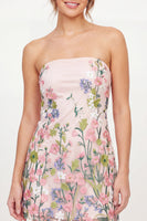 Laden Sie das Bild in den Galerie-Viewer, Tüll-trägerloses, florales Bodycon besticktes rosa Mini-Homecoming-Kleid