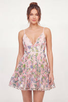 Laden Sie das Bild in den Galerie-Viewer, Blumiges Tüll-A-Linien-besticktes pinkes Mini-Homecoming-Kleid