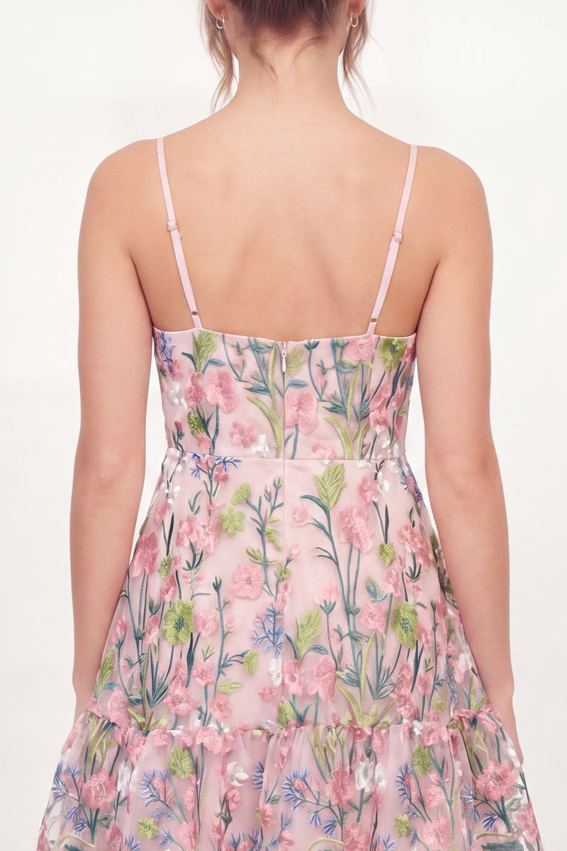 Laden Sie das Bild in den Galerie-Viewer, Blumiges Tüll-A-Linien-besticktes pinkes Mini-Homecoming-Kleid