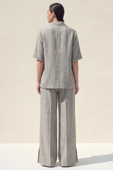 2-teilige, gekerbte graue kurzärmelige Damenanzüge mit Knopf