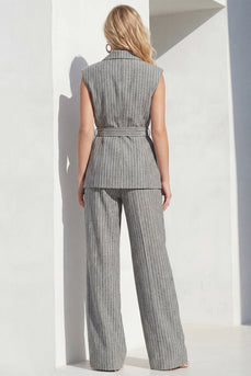 Graue vertikale Streifen zweiteilige Peak Revers Damenanzüge