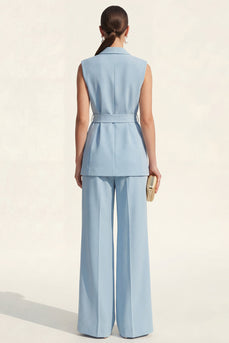 Shawl Revers Blaue zweiteilige Damenanzüge mit Gürtel