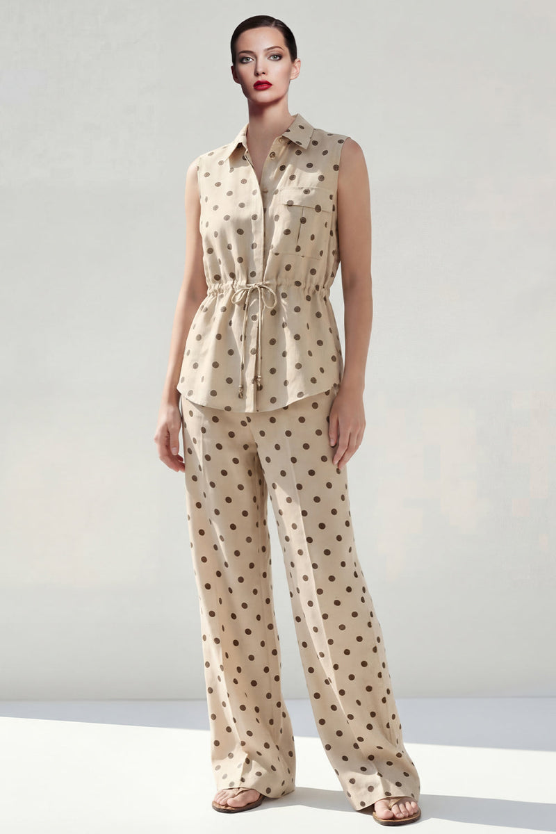 Laden Sie das Bild in den Galerie-Viewer, Khaki Polka Dots zweiteilige Damenanzüge mit Kragen