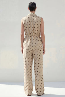 Khaki Polka Dots zweiteilige Damenanzüge mit Kragen