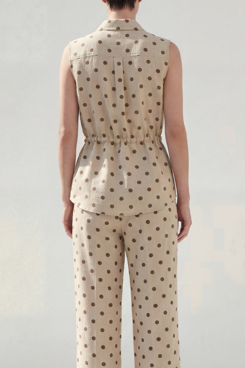 Laden Sie das Bild in den Galerie-Viewer, Khaki Polka Dots zweiteilige Damenanzüge mit Kragen