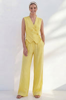 Laden Sie das Bild in den Galerie-Viewer, 2-teilige Yellow Butter Shawl Revers Doppelreihige Businessanzüge mit Taschen
