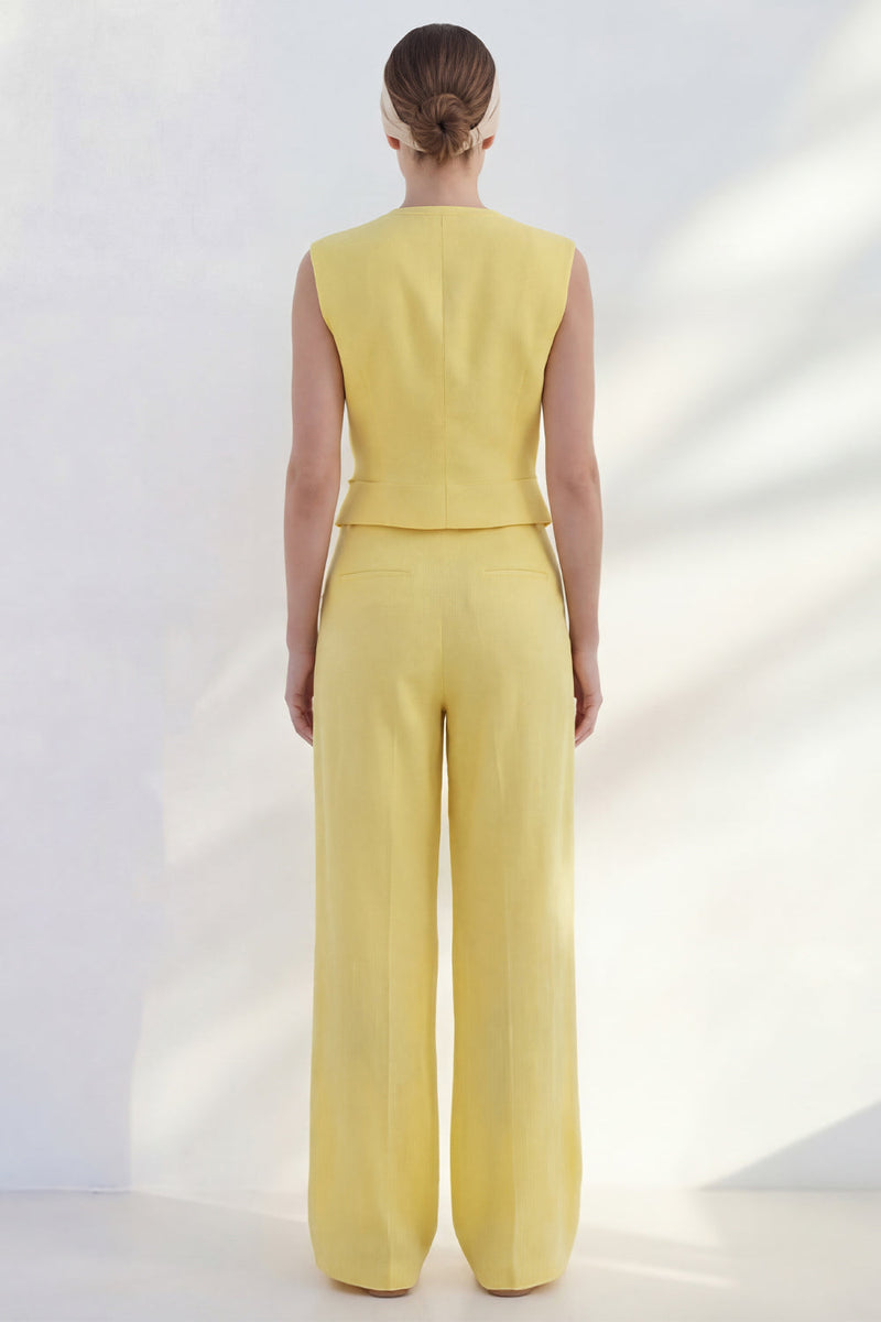 Laden Sie das Bild in den Galerie-Viewer, 2-teilige Yellow Butter Shawl Revers Doppelreihige Businessanzüge mit Taschen