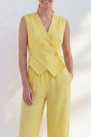 Laden Sie das Bild in den Galerie-Viewer, 2-teilige Yellow Butter Shawl Revers Doppelreihige Businessanzüge mit Taschen