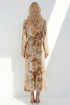 Braune zweiteilige, gekerbte Revers bedruckte Business-Anzüge mit Rückenschlitz