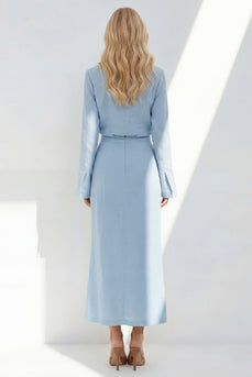 Zweiteiliges Business-Kleid mit blauer Kerbe-Revers