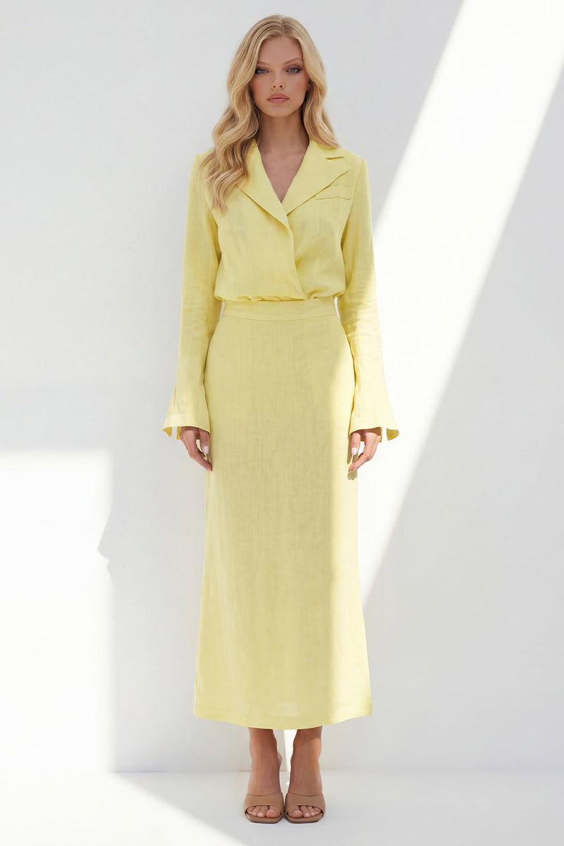 Laden Sie das Bild in den Galerie-Viewer, Zweiteiliges Business-Kleid mit blauer Kerbe-Revers