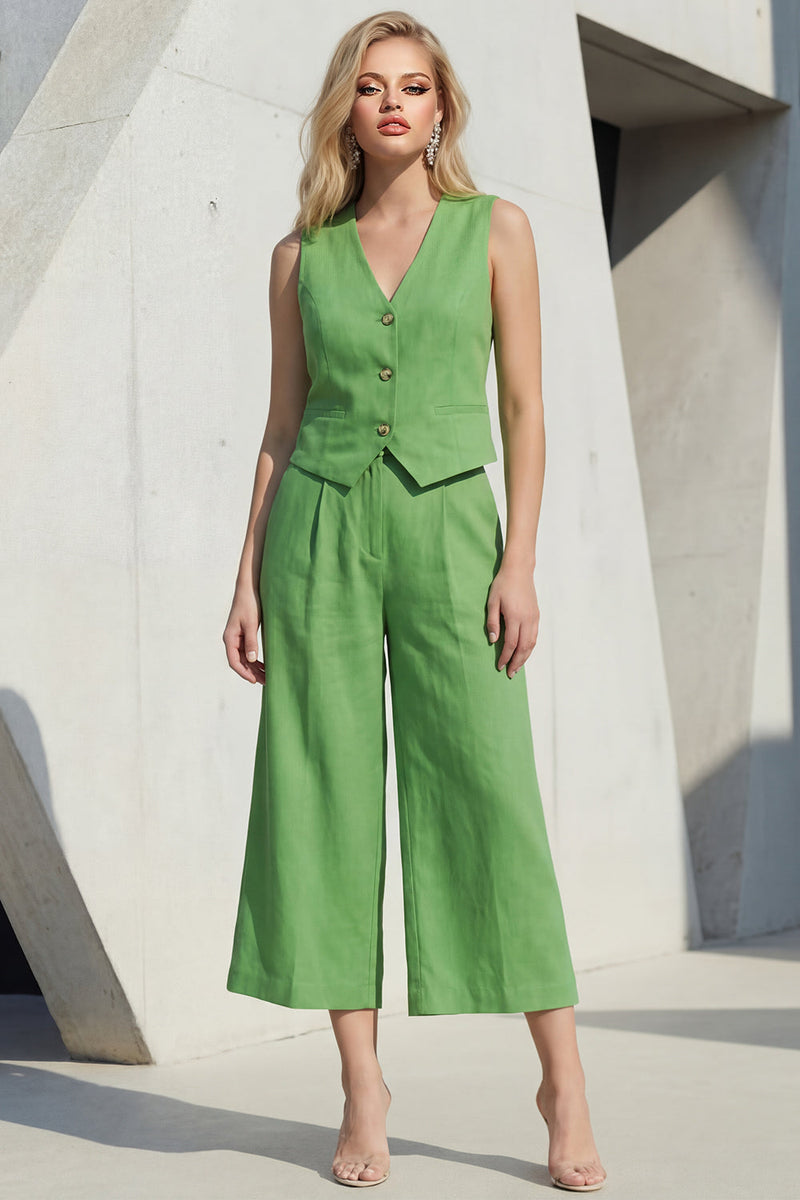 Laden Sie das Bild in den Galerie-Viewer, Grüne V-Ausschnitt einreihige Slim Fit Midi-Damenanzüge