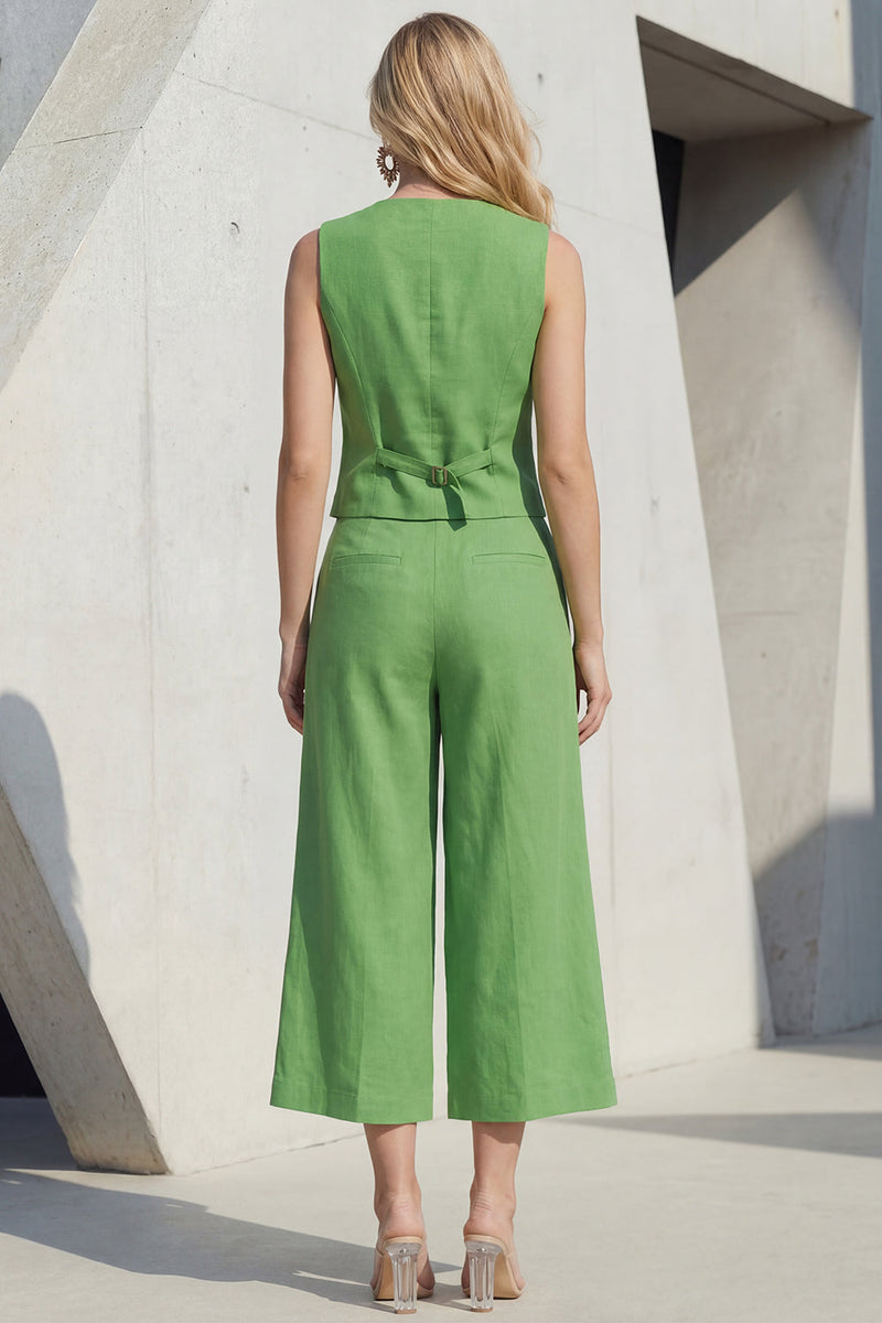 Laden Sie das Bild in den Galerie-Viewer, Grüne V-Ausschnitt einreihige Slim Fit Midi-Damenanzüge