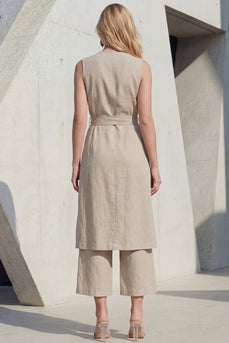 Khaki V-Ausschnitt Bodycon Midi-Schlitz Damenanzug mit Gürtel