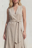 Laden Sie das Bild in den Galerie-Viewer, Khaki V-Ausschnitt Bodycon Midi-Schlitz Damenanzug mit Gürtel