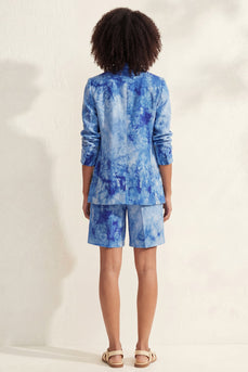 Blauer Revers einreihiger Slim Fit kurzer Damenanzug