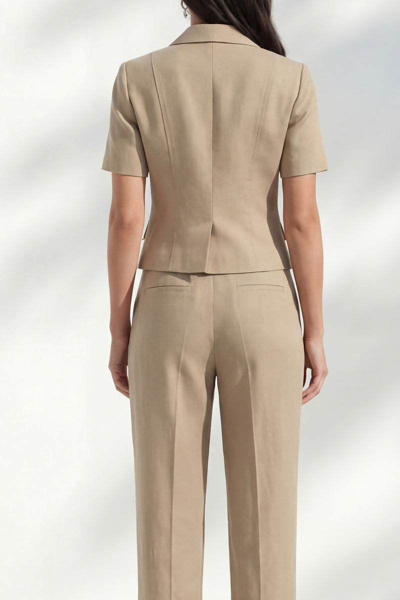 Laden Sie das Bild in den Galerie-Viewer, Khaki-Notched Revers, einreihiger Kurzärmel, Slim Fit langer Damenanzug