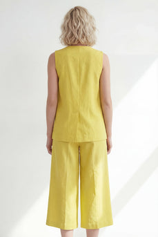 Buttergelber V-Ausschnitt mit einem Knopf Midi-Ärmel Damenanzug