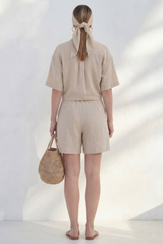 Khaki-Revers einreihiger kurzärmeliger Frauenanzug