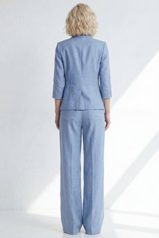 Staubiger blauer Notched Revers mit einem Knopf Slim Fit langer Frauenanzug