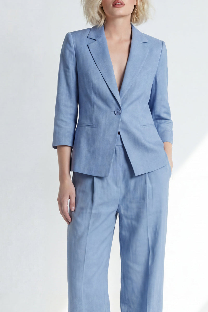 Laden Sie das Bild in den Galerie-Viewer, Staubiger blauer Notched Revers mit einem Knopf Slim Fit langer Frauenanzug