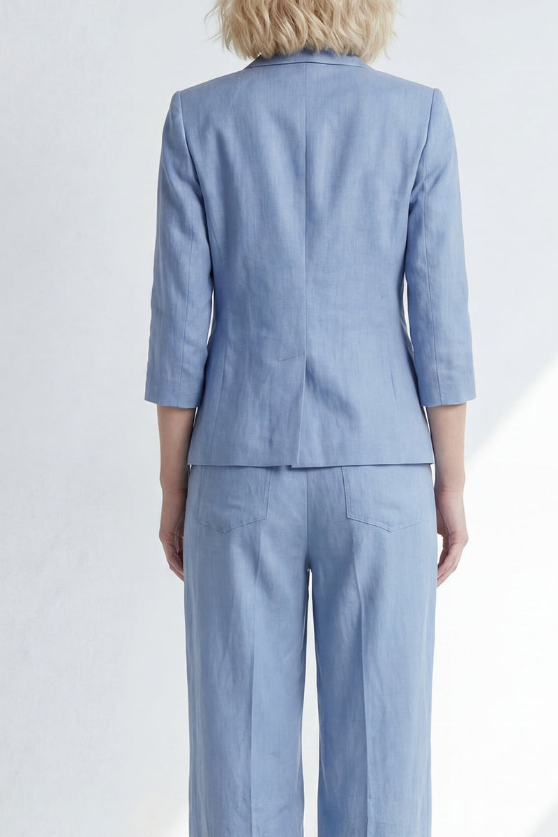 Laden Sie das Bild in den Galerie-Viewer, Staubiger blauer Notched Revers mit einem Knopf Slim Fit langer Frauenanzug