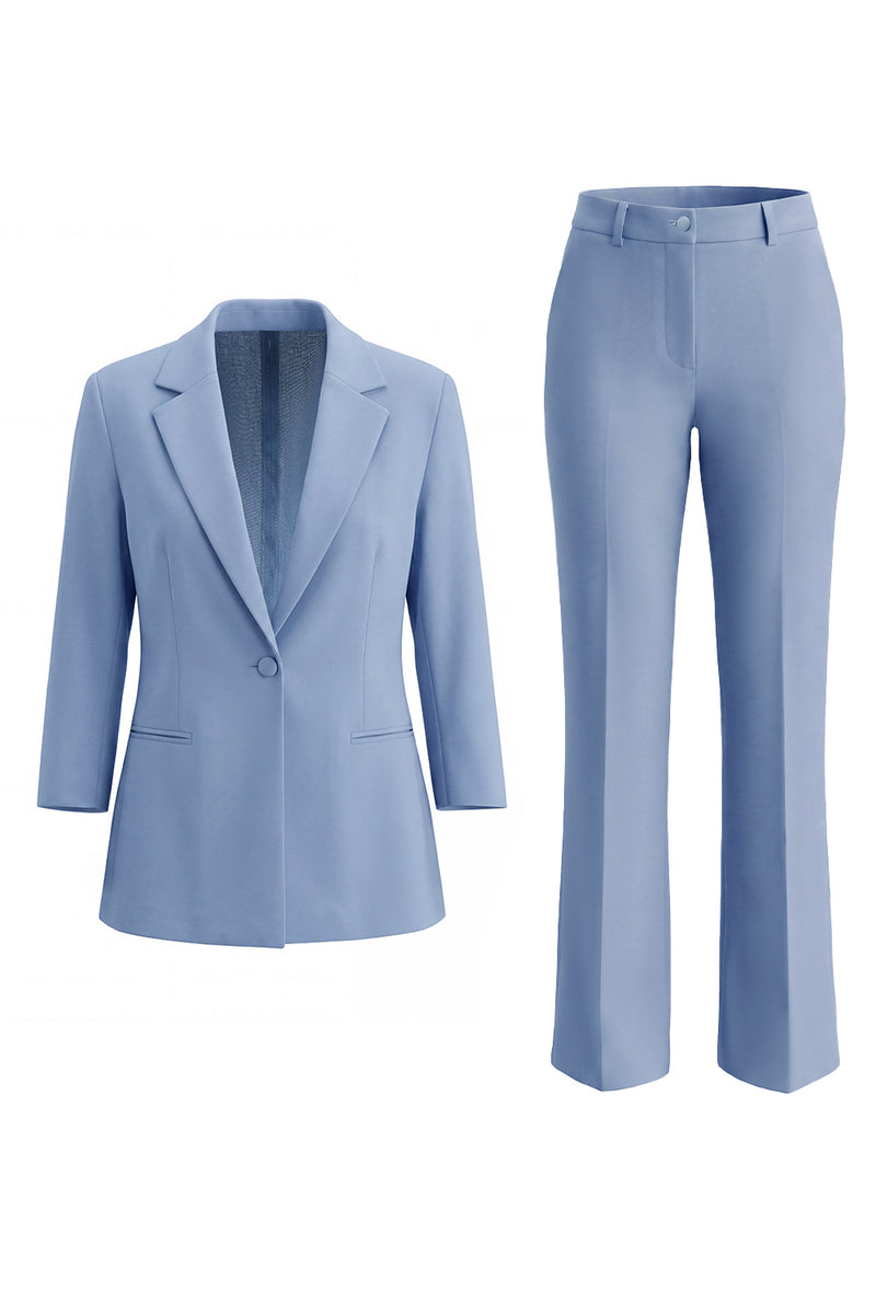 Laden Sie das Bild in den Galerie-Viewer, Staubiger blauer Notched Revers mit einem Knopf Slim Fit langer Frauenanzug