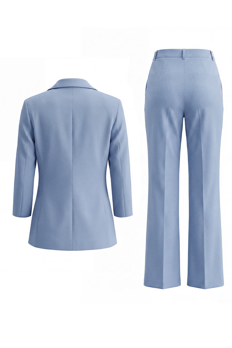 Laden Sie das Bild in den Galerie-Viewer, Staubiger blauer Notched Revers mit einem Knopf Slim Fit langer Frauenanzug