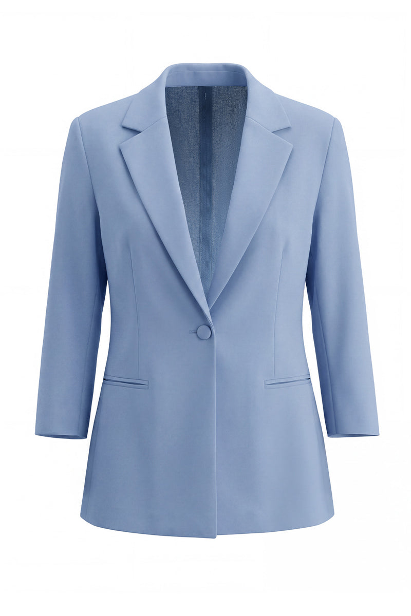 Laden Sie das Bild in den Galerie-Viewer, Staubiger blauer Notched Revers mit einem Knopf Slim Fit langer Frauenanzug