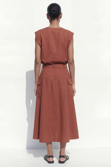 Karamellfarbener A-Line-Cap-Ärmel V-Ausschnitt Midi-Damenanzug mit Gürtel