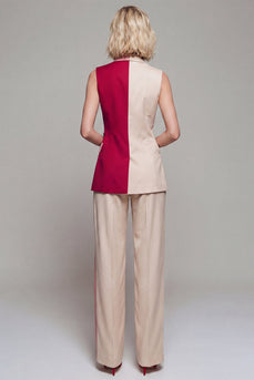 Notched Lapel ColorBlock Light Khaki 2-teilige Damenanzüge