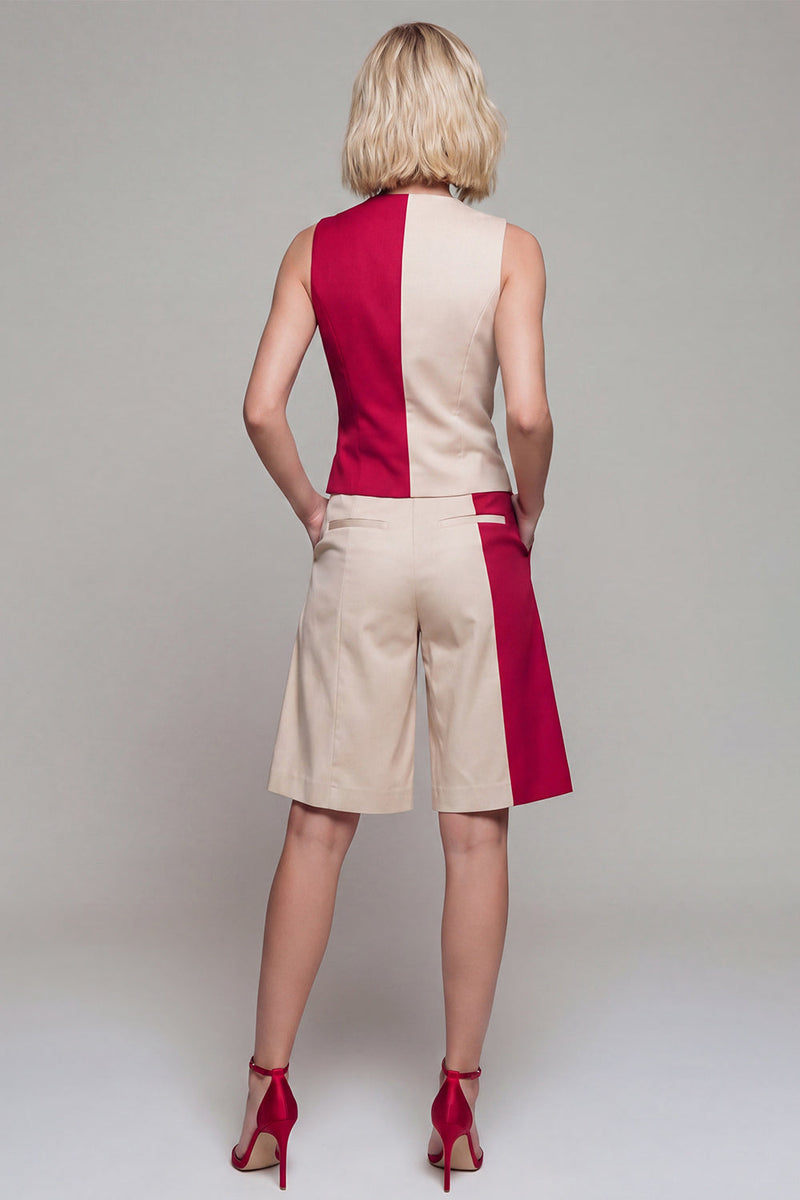 Laden Sie das Bild in den Galerie-Viewer, ColorBlock Light Khaki 2-teilige Damenanzüge mit V-Ausschnitt