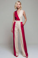 Laden Sie das Bild in den Galerie-Viewer, V-Ausschnitt ColorBlock Light Khaki Damen-Overalls