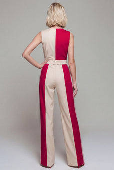 V-Ausschnitt ColorBlock Light Khaki Damen-Overalls